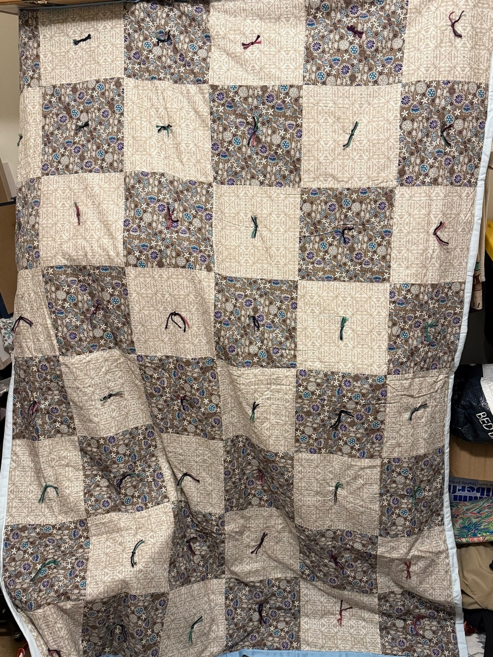 Handmade Patchwork Quilt - Beige and Brown